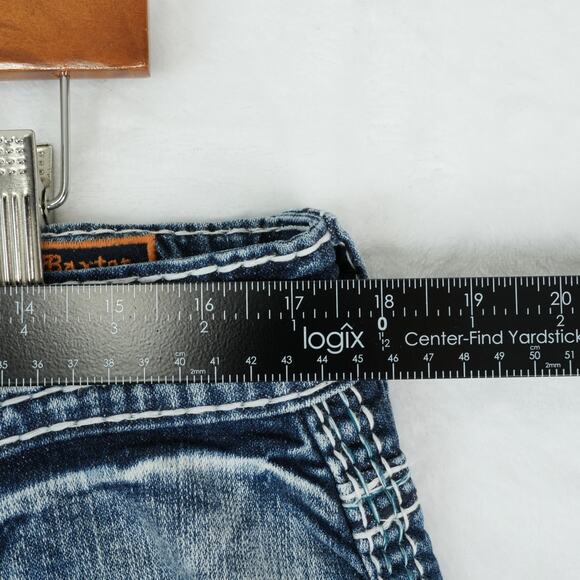 Rock Revival Jeans Mens 33 35x32.5 Blue Baxter Straight Distressed Streetwear - Picture 10 of 13